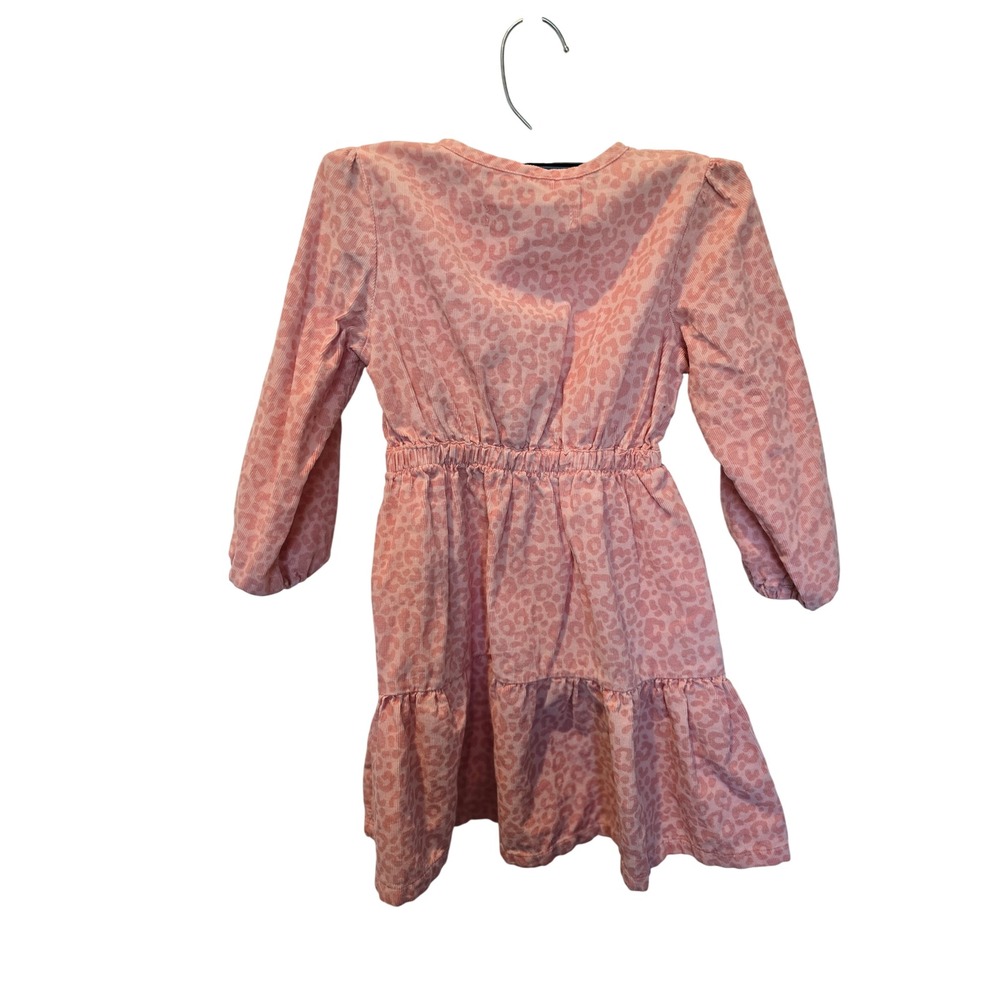 RZ by Rachel Zoe Girls Pink Leopard Corduroy Dress Long Sleeve‎ Tiered 4T - Picture 3 of 5